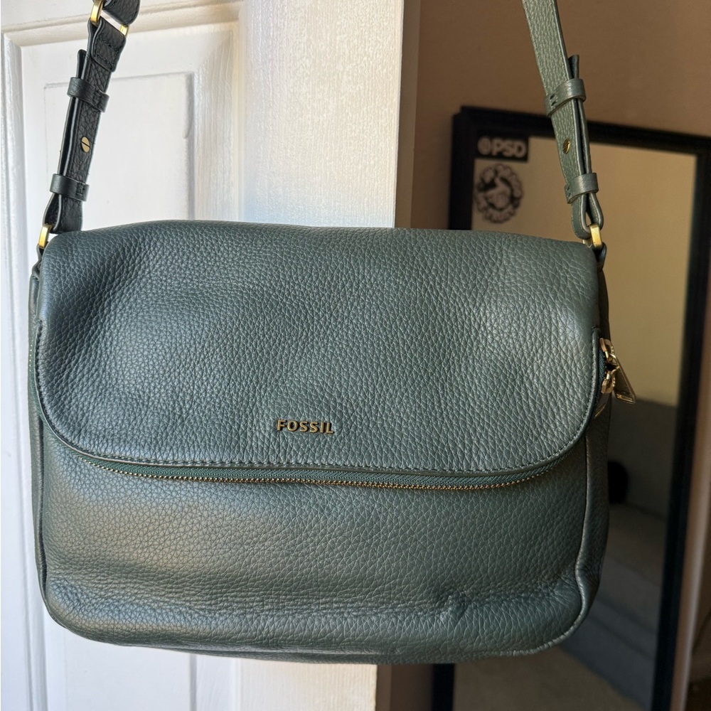 Fossil Olive Leather Shoulder Bag